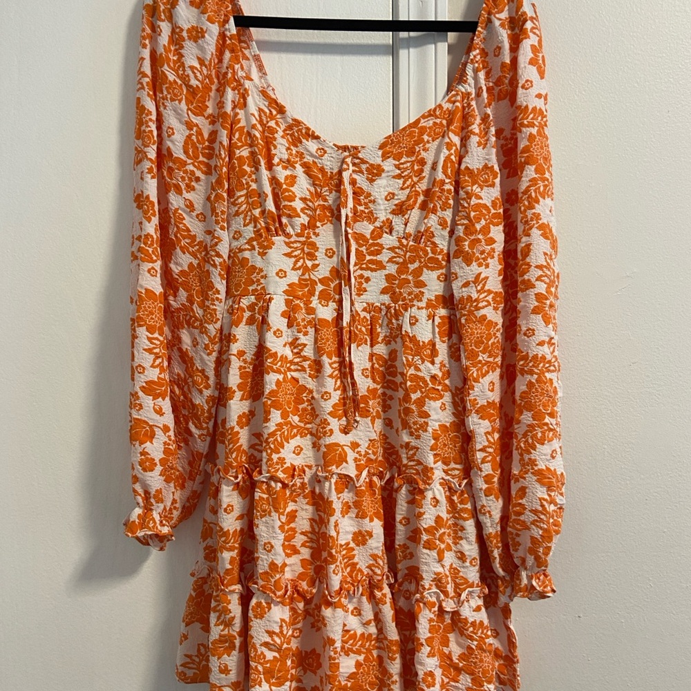 Midnight Doll Orange Floral Long Sleeve Dress